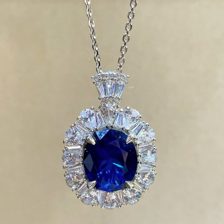Elegant Women's 925 Silver Electroplated Sapphire Pendant Necklace - Image 2