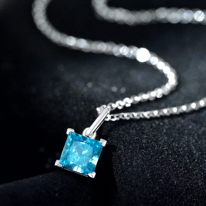 925 silver pendant 6*6mm princess square 1 carat four claw set pendant necklace jewelry 40+5cm - Image 2