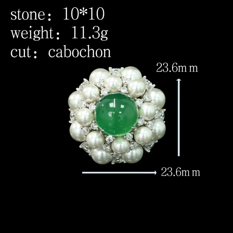 925 Silver Gold-Plated High Carbon Diamond Natural Chalcedony Ring - Image 2