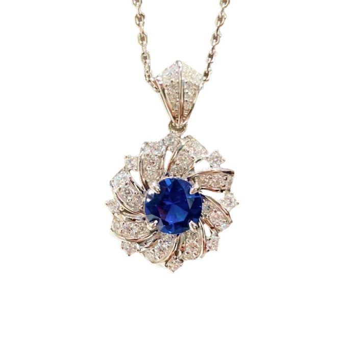 Women's 925 Silver Light Luxury High Carbon Diamond & Royal Sapphire Necklace