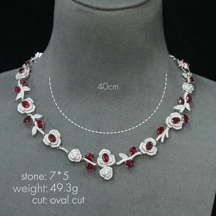 925 Silver Gold-Plated High Carbon Diamond Pigeon Blood Red Thorn Rose Necklace - Image 2