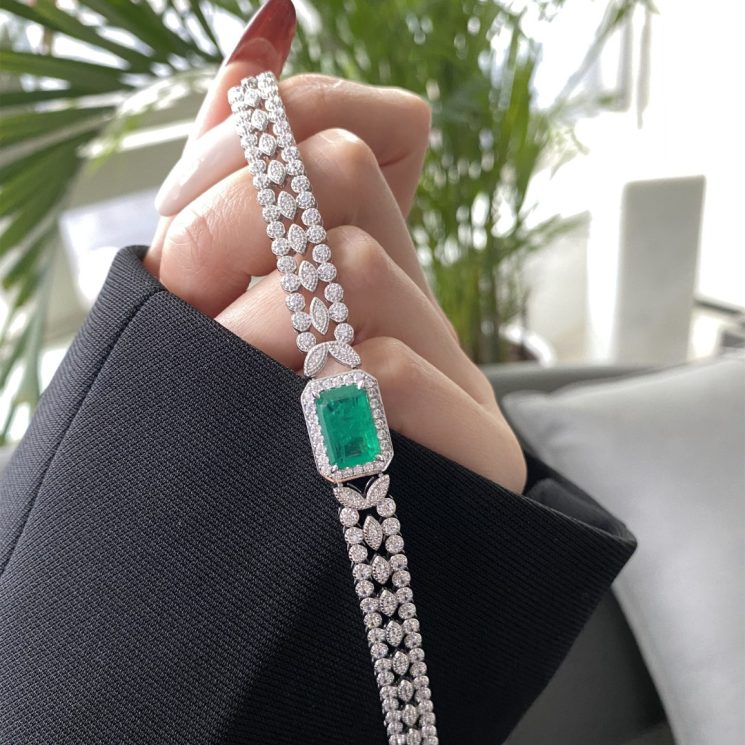 925 Silver Gold-Plated High Carbon Diamond Wood Zuzu Green Vintage Bracelet - Image 2