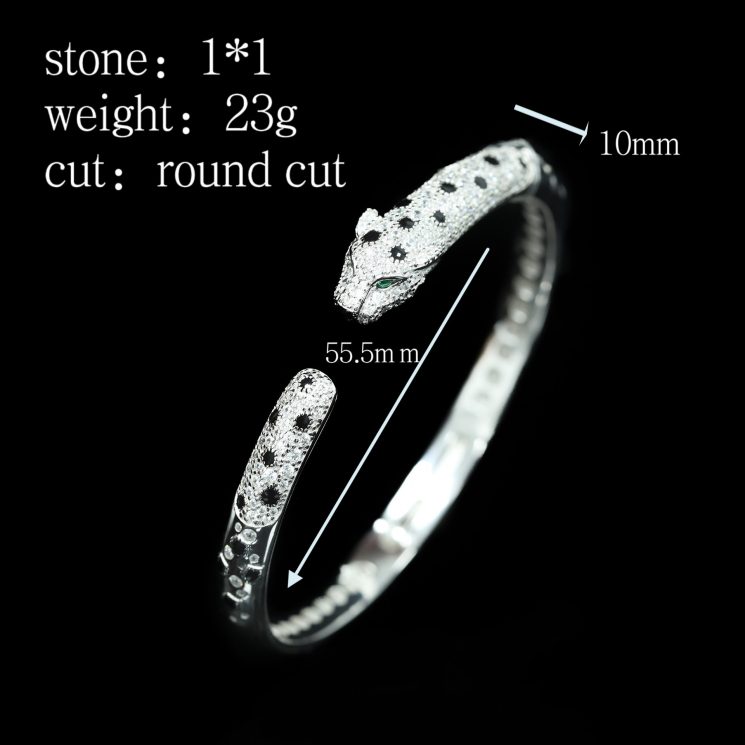 925 Silver Gold-Plated High-Carbon Diamond Black Enamel Leopard Bracelet – Bold & Luxe Design - Image 2