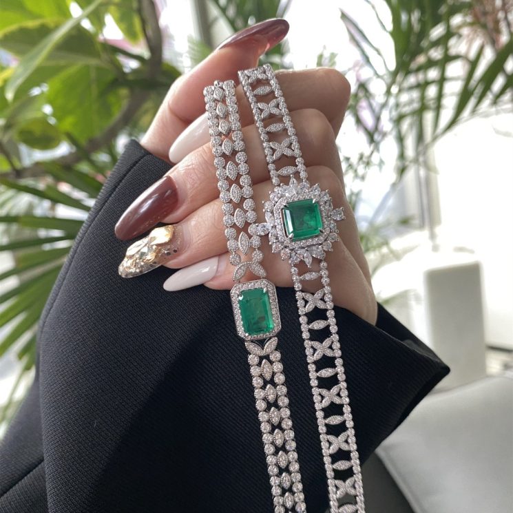 925 Silver Gold-Plated High Carbon Diamond Wood Zuzu Green Vintage Bracelet - Image 3