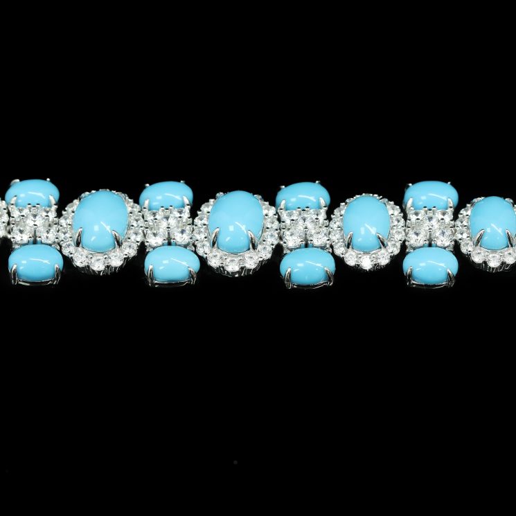 925 Silver Gold-Plated High Carbon Diamond Egg-Shaped Blue Pine Bracelet - Image 4