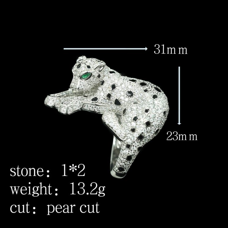 925 Silver Gold-Plated High Carbon Diamond Jaguar Full Diamond Ring - Image 2