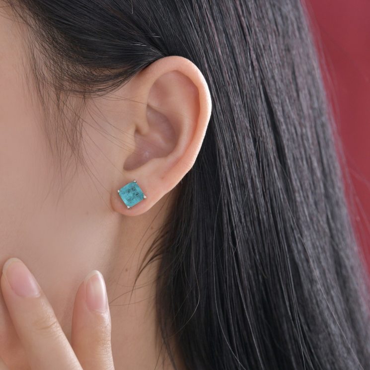 2 carat synthetic Paraiba earrings female earrings personality ins - Image 4
