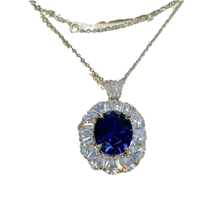 Elegant Women's 925 Silver Electroplated Sapphire Pendant Necklace