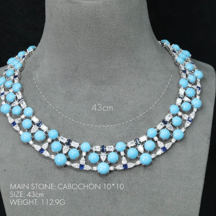 925 Silver Gold-Plated High Carbon Diamond & High Bead Evening Blue Pine Necklace - Image 2