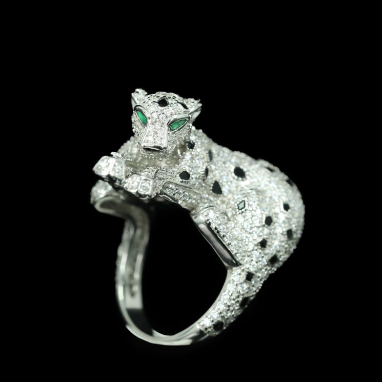 925 Silver Gold-Plated High Carbon Diamond Jaguar Full Diamond Ring - Image 3